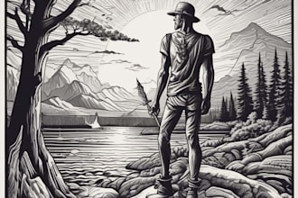 draw linocut illustration for t shirt design
