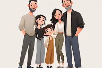 cartoon style family portrait
