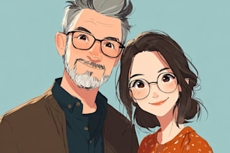 draw anime cartoon portraits simple, couples, families pfp