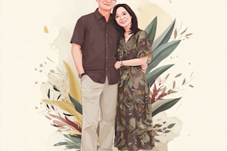 illustrate a romantic family couple portrait