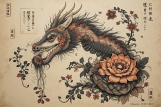 illustrate a traditional japanese irezumi tattoo