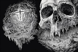 draw a detailed dark art illustration
