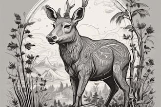 illustrate botanical and animal linocut illustration