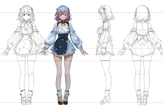 draw amazing anime character design, ref sheet, vtuber model