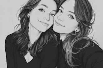 draw vector character logo and friendship portrait