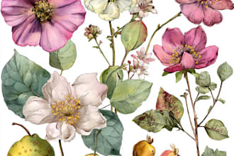 draw a set of watercolor illustrations, themed clip art