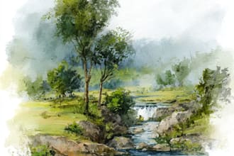 draw a watercolor landscape illustration