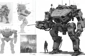 design robots and concept art of futuristic mecha
