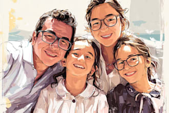 draw a realistic family or group portrait from a photo