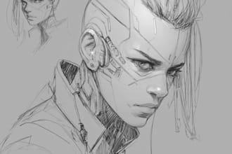 sketch of your character, sci fi fantasy, cyberpunk