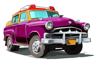 draw vector cartoon your classic car, retro car, vintage car