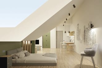 2d renovation plan, attic bedroom layout, loft interior design,8k cgi rendering