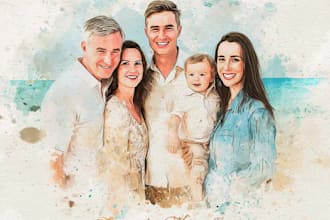 custom watercolor family portrait from photo