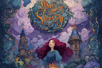 a fantasy, whimsical and disney style for novel title and logo