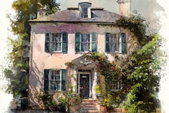 draw a hand painted watercolor house portrait of your home