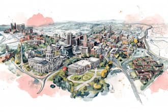 design a watercolor map illustration of your city or venue
