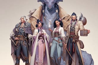 do fantasy rpg character or dnd party and game illustration