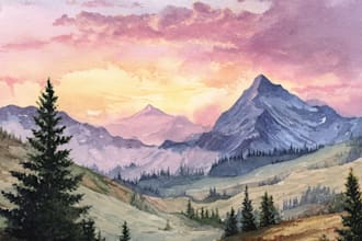 illustrate a watercolor landscape illustration