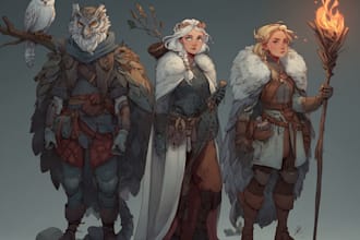 draw original dnd or rpg character art mpas party for you