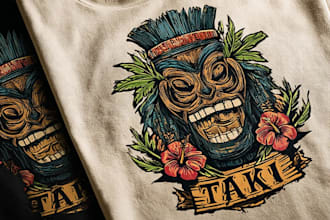 design high quality tiki bar vintage logo with t shirt design