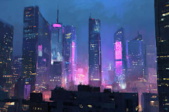 design an illustration of futuristic cyberpunk city