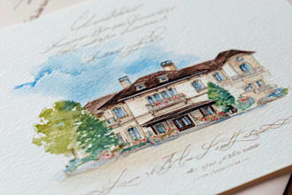 design watercolor wedding venue, save the date, invitation