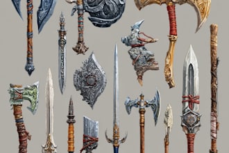 draw custom fantasy dnd weapons art and props