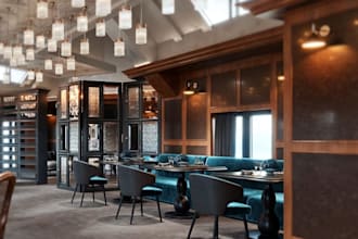 aesthetic 3d house, restaurant interior, technical draw, cafe design, cgi render