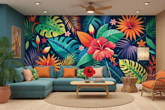 design wall art wallpaper, mural graffiti for home restaurant, office wall, gym