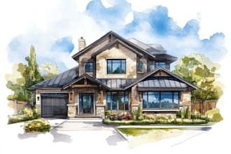draw watercolor wedding venue, house and building