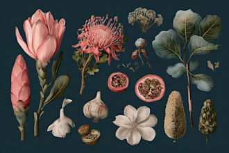 draw digital botanical illustrations of florals, plants,