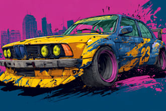 draw car racing illustration for t shirt design