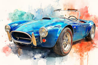 do custom digital car, vehicle watercolor portrait drawings