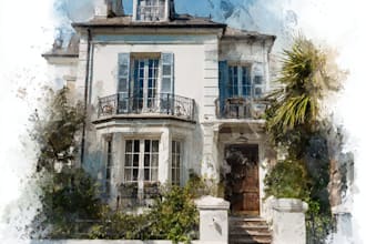 paint a watercolor house portrait or city space illustration
