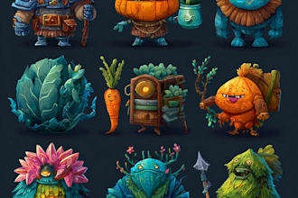 design 2d game art characters creatures environment icons