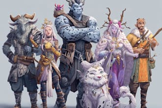 design a character art, dnd character, dnd party, game art