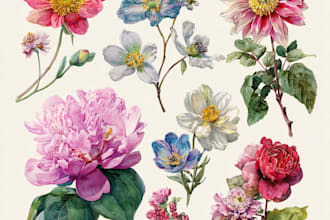 draw watercolor clipart, series of illustrations