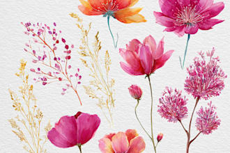 paint watercolour flowers clip art pattern tile art