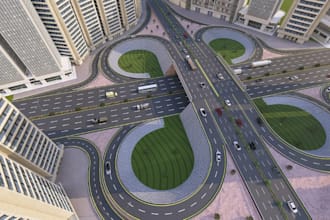 reconstruct 3d highway interchange,flyover bridge,road infrastructure,cgi render