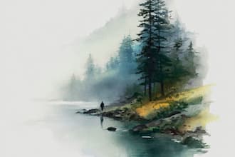 paint a watercolor and gouache landscape illustration