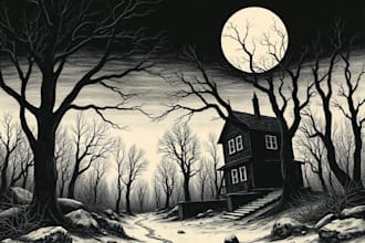 make dark art, concepts, linocut or woodcut illustrations