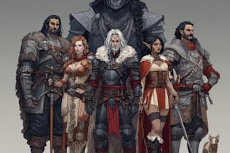 creature, game art, sheet, fantasy art and dnd party
