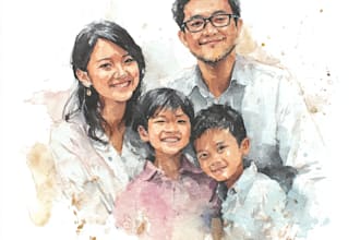 custom watercolor family portrait from photo