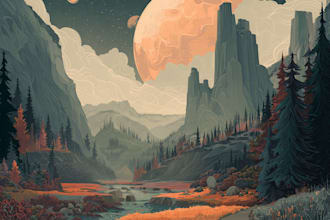 draw custom flat landscape scenery illustration