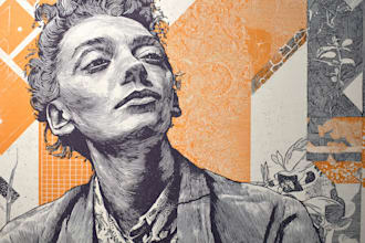 create a portrait print linocut style digital art