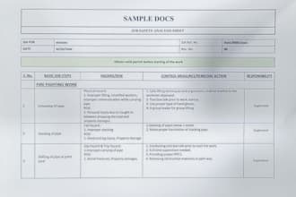 prepare health and safety documents jsa ra ptw near miss