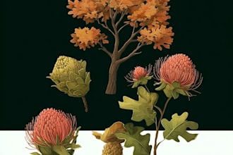 draw vector plants, fruits and vegetables illustration