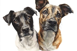 custom pet portrait, two pet portrait, watercolor portrait