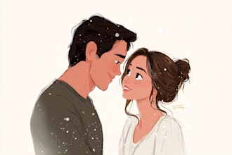 draw a cute disney style couple portrait illustration