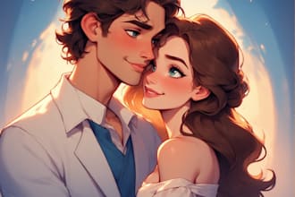 create a romantic couple portrait illustration